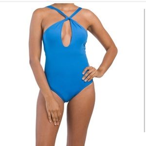 Blue cut out swim wear one piece